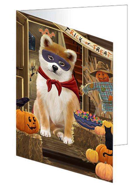 Enter at Own Risk Trick or Treat Halloween Akita Dog Handmade Artwork Assorted Pets Greeting Cards and Note Cards with Envelopes for All Occasions and Holiday Seasons GCD62819