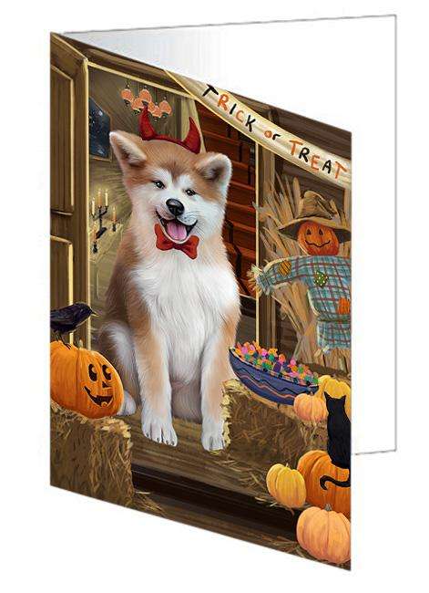 Enter at Own Risk Trick or Treat Halloween Akita Dog Handmade Artwork Assorted Pets Greeting Cards and Note Cards with Envelopes for All Occasions and Holiday Seasons GCD62825