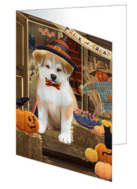 Enter at Own Risk Trick or Treat Halloween Akita Dog Handmade Artwork Assorted Pets Greeting Cards and Note Cards with Envelopes for All Occasions and Holiday Seasons GCD62828