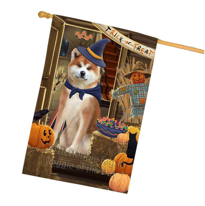 Enter at Own Risk Trick or Treat Halloween Akita Dog House Flag FLG53127