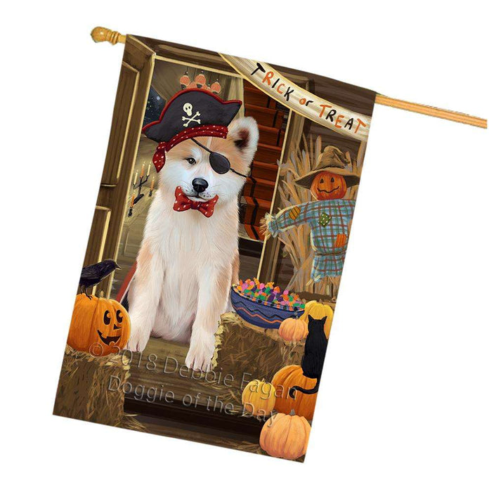 Enter at Own Risk Trick or Treat Halloween Akita Dog House Flag FLG53129