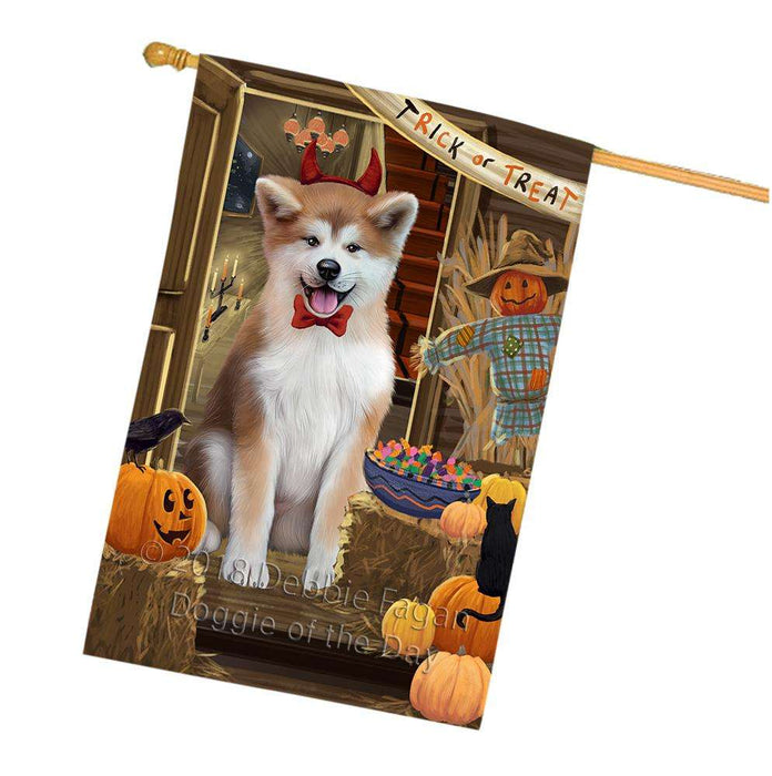 Enter at Own Risk Trick or Treat Halloween Akita Dog House Flag FLG53130