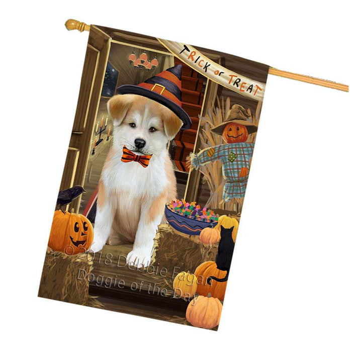 Enter at Own Risk Trick or Treat Halloween Akita Dog House Flag FLG53131