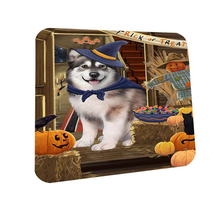 Enter at Own Risk Trick or Treat Halloween Alaskan Malamute Dog Coasters Set of 4 CST52893