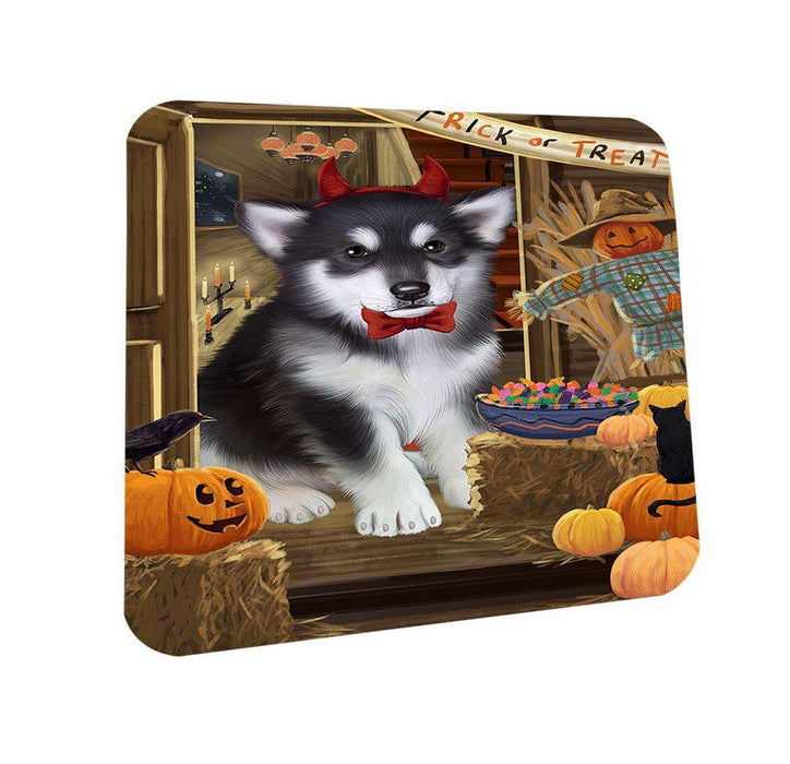 Enter at Own Risk Trick or Treat Halloween Alaskan Malamute Dog Coasters Set of 4 CST52896