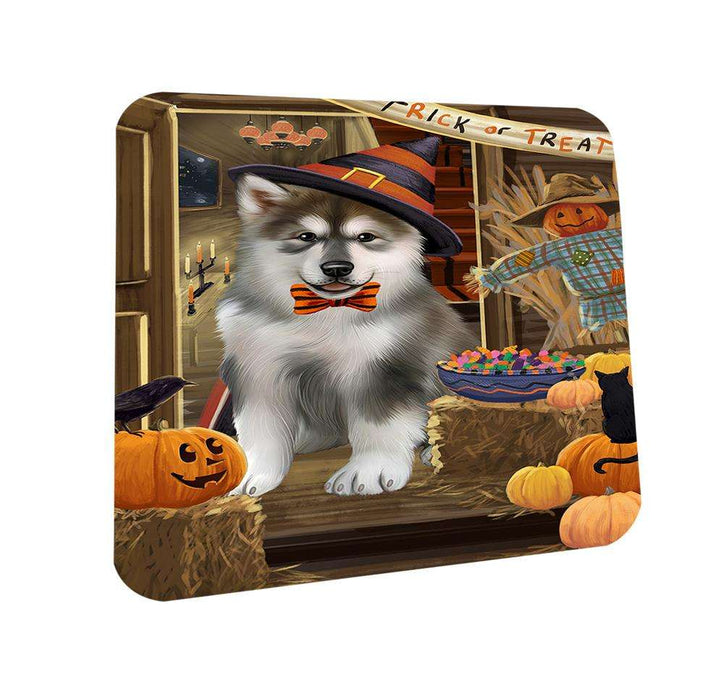 Enter at Own Risk Trick or Treat Halloween Alaskan Malamute Dog Coasters Set of 4 CST52897