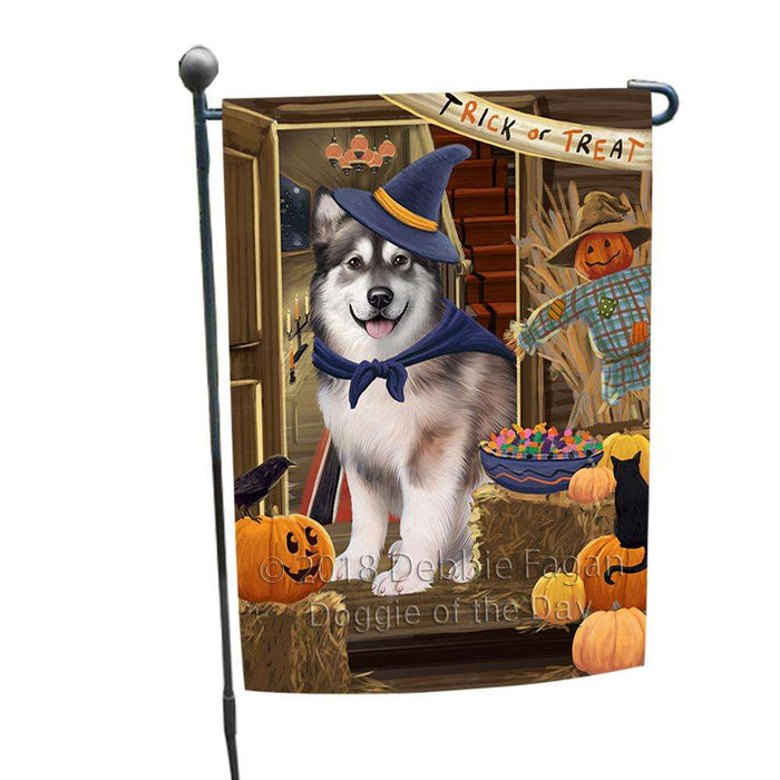 Enter at Own Risk Trick or Treat Halloween Alaskan Malamute Dog Garden Flag GFLG52996