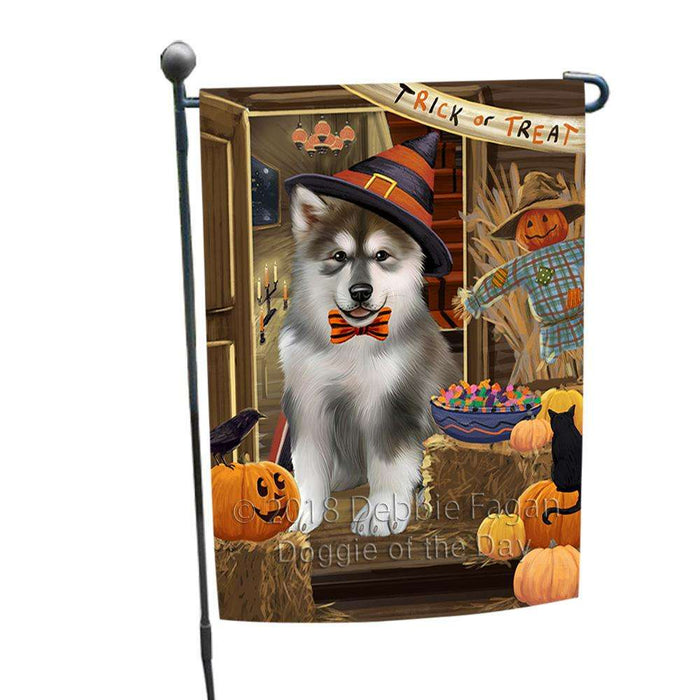 Enter at Own Risk Trick or Treat Halloween Alaskan Malamute Dog Garden Flag GFLG53000