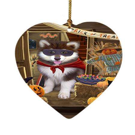 Enter at Own Risk Trick or Treat Halloween Alaskan Malamute Dog Heart Christmas Ornament HPOR52935