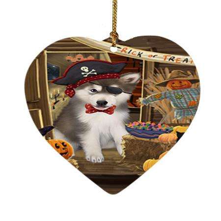 Enter at Own Risk Trick or Treat Halloween Alaskan Malamute Dog Heart Christmas Ornament HPOR52936