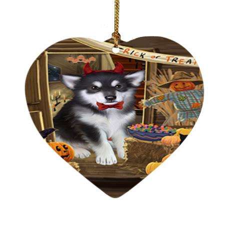 Enter at Own Risk Trick or Treat Halloween Alaskan Malamute Dog Heart Christmas Ornament HPOR52937