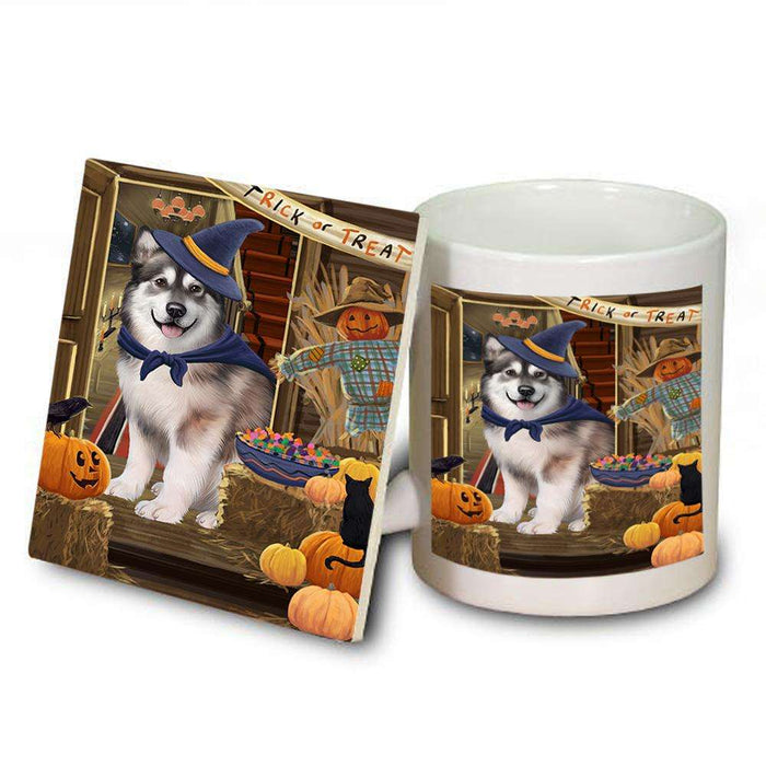 Enter at Own Risk Trick or Treat Halloween Alaskan Malamute Dog Mug and Coaster Set MUC52926