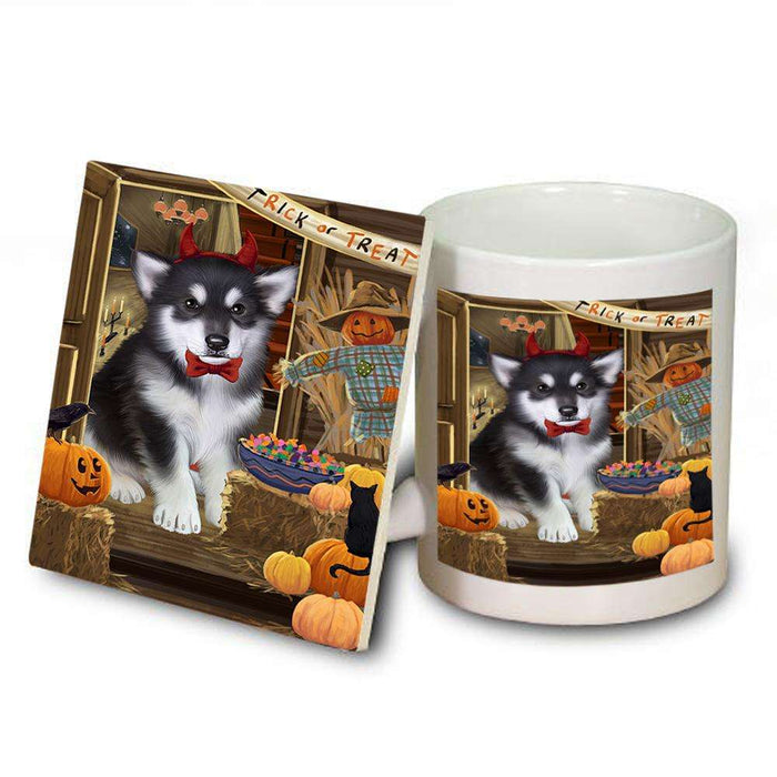Enter at Own Risk Trick or Treat Halloween Alaskan Malamute Dog Mug and Coaster Set MUC52929