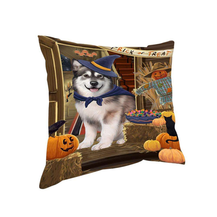 Enter at Own Risk Trick or Treat Halloween Alaskan Malamute Dog Pillow PIL68244