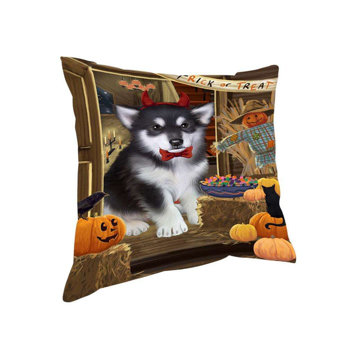 Enter at Own Risk Trick or Treat Halloween Alaskan Malamute Dog Pillow PIL68256