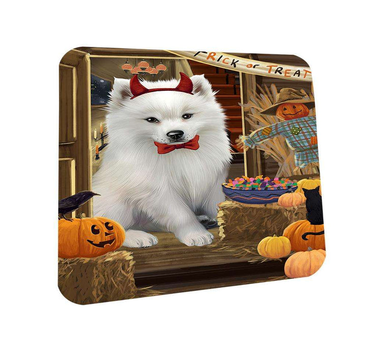 Enter at Own Risk Trick or Treat Halloween American Eskimo Dog Coasters Set of 4 CST52901