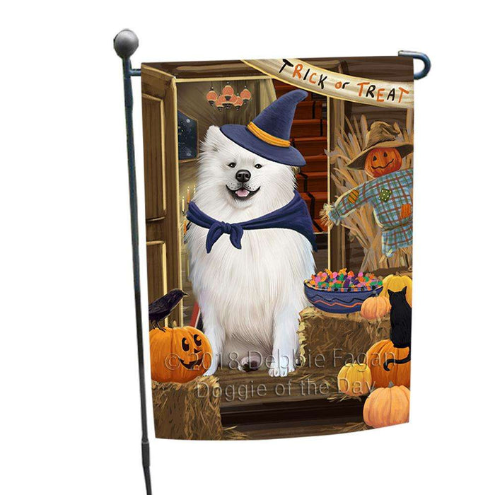 Enter at Own Risk Trick or Treat Halloween American Eskimo Dog Garden Flag GFLG53001