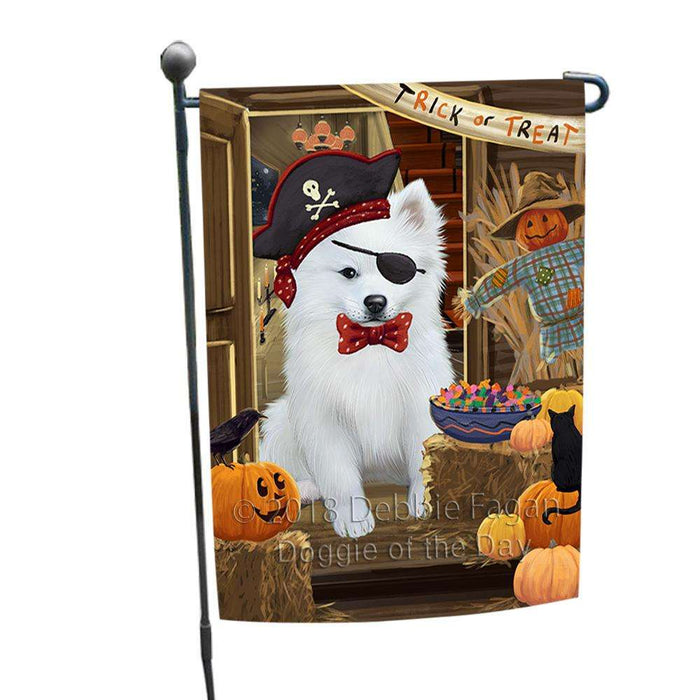 Enter at Own Risk Trick or Treat Halloween American Eskimo Dog Garden Flag GFLG53003