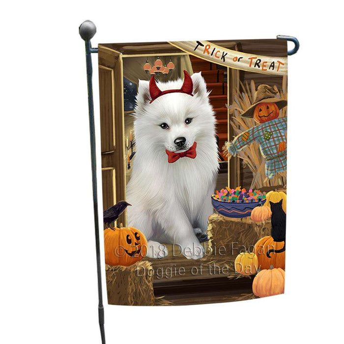 Enter at Own Risk Trick or Treat Halloween American Eskimo Dog Garden Flag GFLG53004