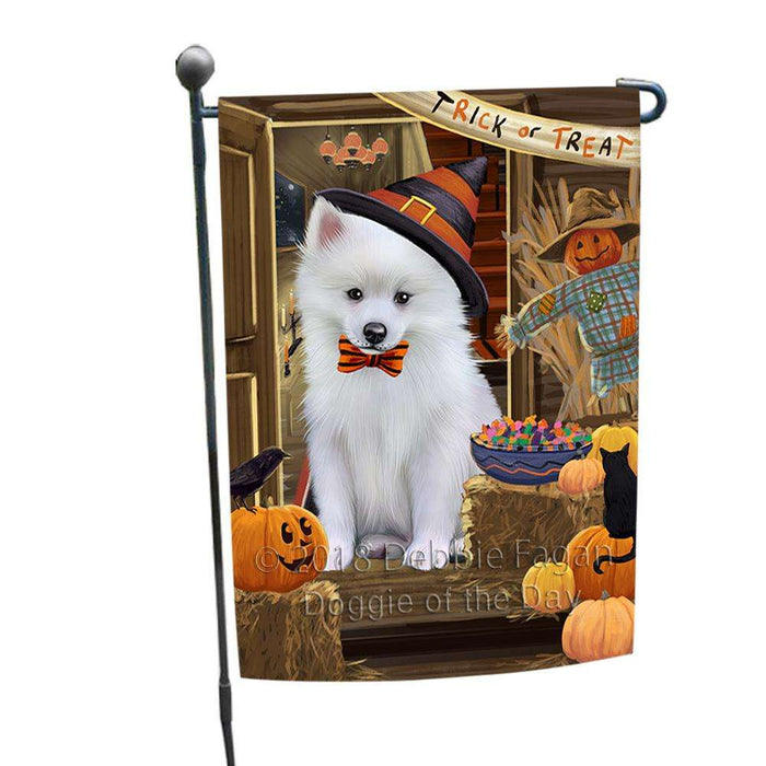 Enter at Own Risk Trick or Treat Halloween American Eskimo Dog Garden Flag GFLG53005