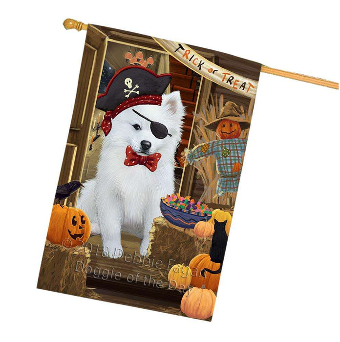 Enter at Own Risk Trick or Treat Halloween American Eskimo Dog House Flag FLG53139
