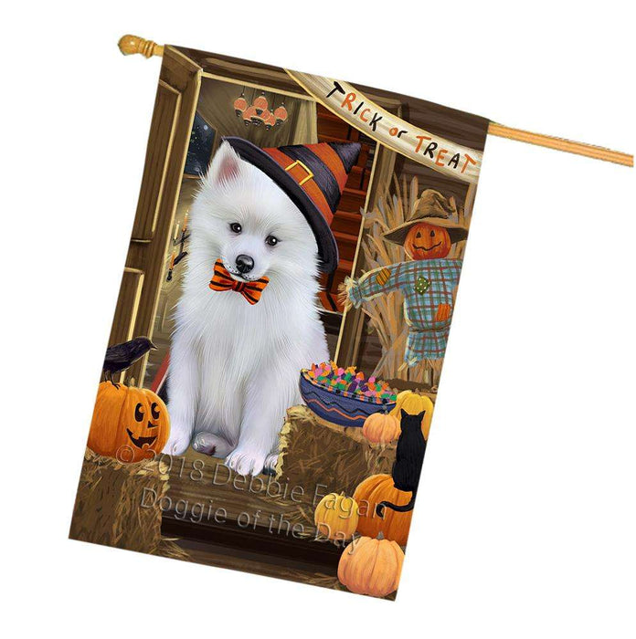 Enter at Own Risk Trick or Treat Halloween American Eskimo Dog House Flag FLG53141