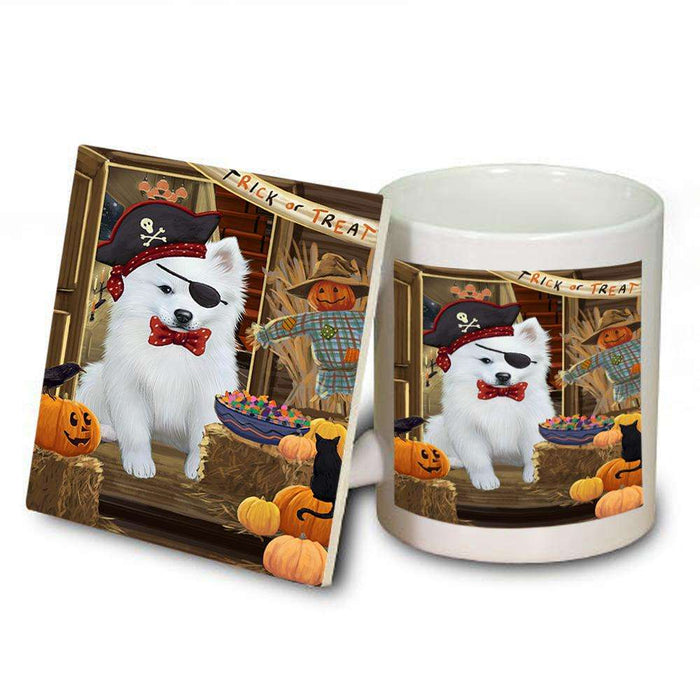 Enter at Own Risk Trick or Treat Halloween American Eskimo Dog Mug and Coaster Set MUC52933