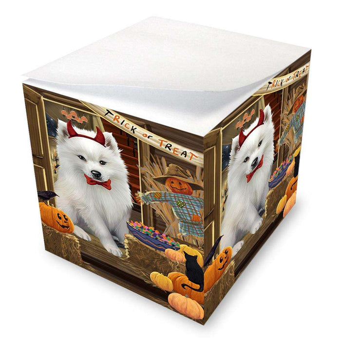 Enter at Own Risk Trick or Treat Halloween American Eskimo Dog Note Cube NOC52942