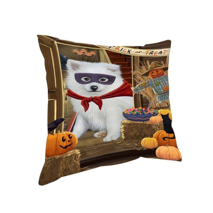 Enter at Own Risk Trick or Treat Halloween American Eskimo Dog Pillow PIL68268