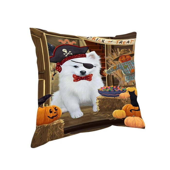 Enter at Own Risk Trick or Treat Halloween American Eskimo Dog Pillow PIL68272