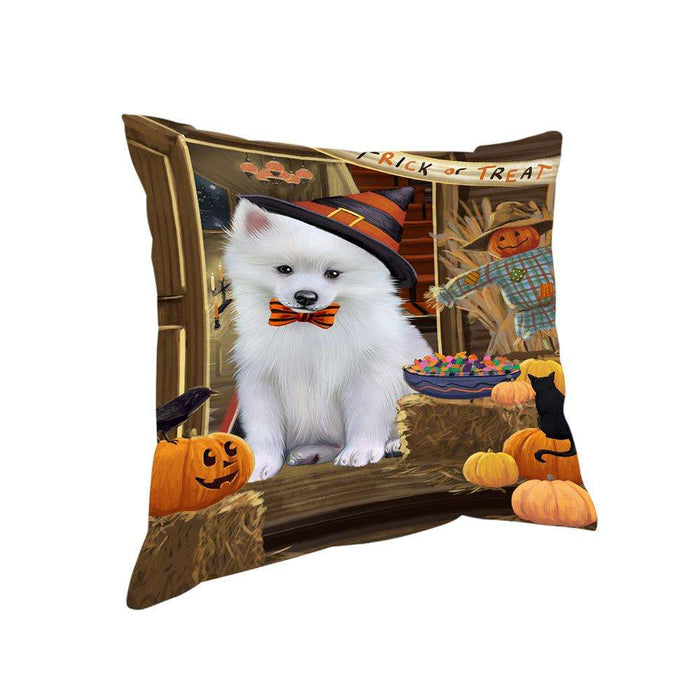 Enter at Own Risk Trick or Treat Halloween American Eskimo Dog Pillow PIL68280