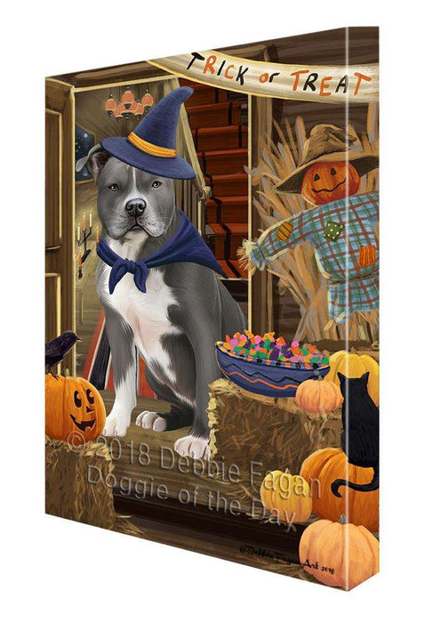 Enter at Own Risk Trick or Treat Halloween American Staffordshire Terrier Dog Canvas Print Wall Art Décor CVS94346
