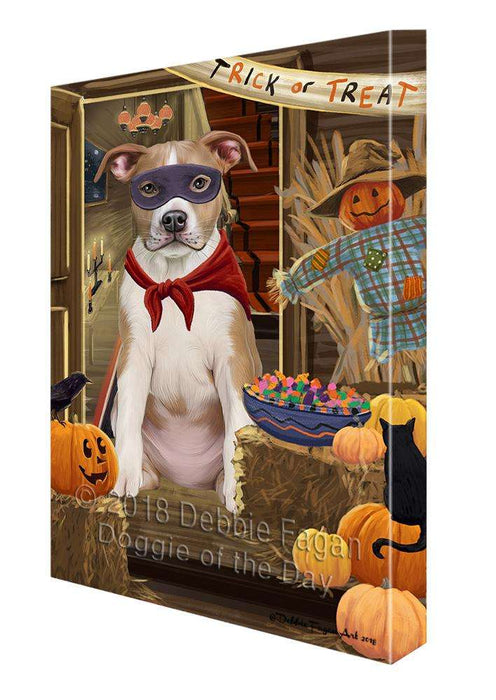 Enter at Own Risk Trick or Treat Halloween American Staffordshire Terrier Dog Canvas Print Wall Art Décor CVS94355