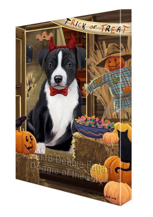 Enter at Own Risk Trick or Treat Halloween American Staffordshire Terrier Dog Canvas Print Wall Art Décor CVS94373