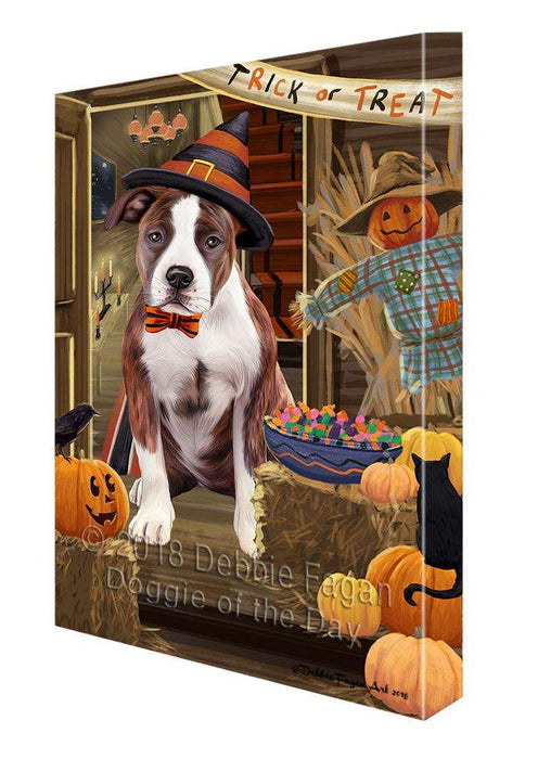 Enter at Own Risk Trick or Treat Halloween American Staffordshire Terrier Dog Canvas Print Wall Art Décor CVS94382