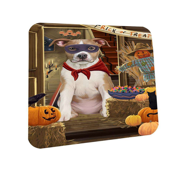 Enter at Own Risk Trick or Treat Halloween American Staffordshire Terrier Dog Coasters Set of 4 CST52904