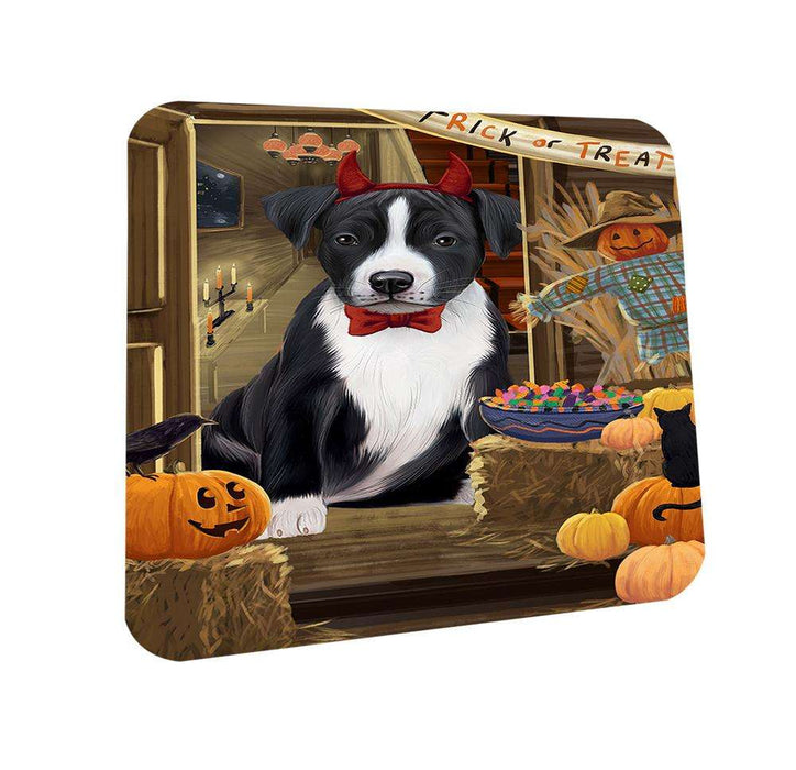 Enter at Own Risk Trick or Treat Halloween American Staffordshire Terrier Dog Coasters Set of 4 CST52906