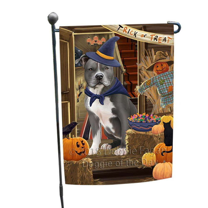 Enter at Own Risk Trick or Treat Halloween American Staffordshire Terrier Dog Garden Flag GFLG53006