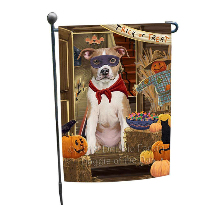 Enter at Own Risk Trick or Treat Halloween American Staffordshire Terrier Dog Garden Flag GFLG53007