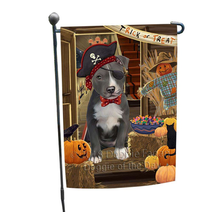 Enter at Own Risk Trick or Treat Halloween American Staffordshire Terrier Dog Garden Flag GFLG53008