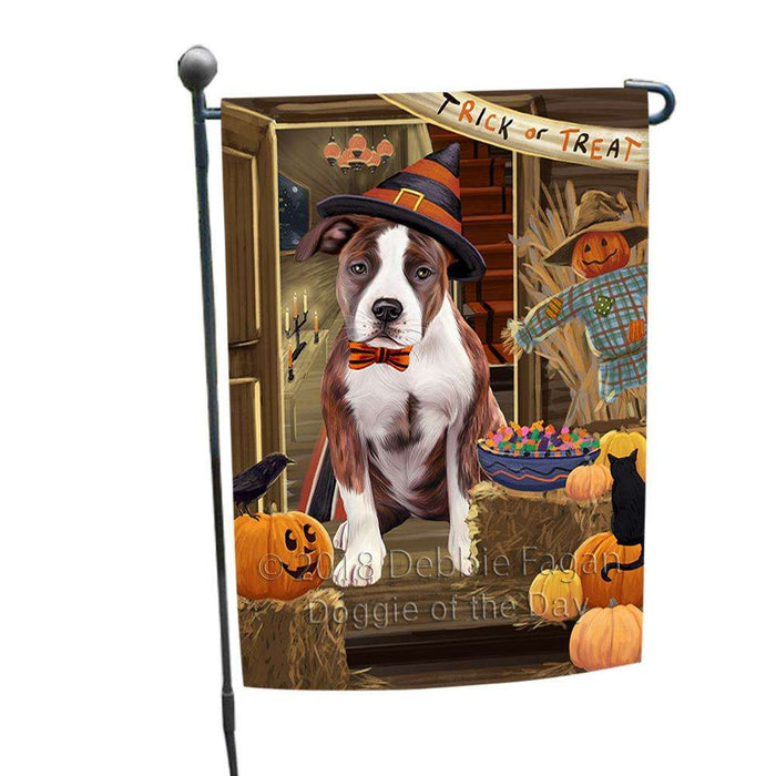 Enter at Own Risk Trick or Treat Halloween American Staffordshire Terrier Dog Garden Flag GFLG53010