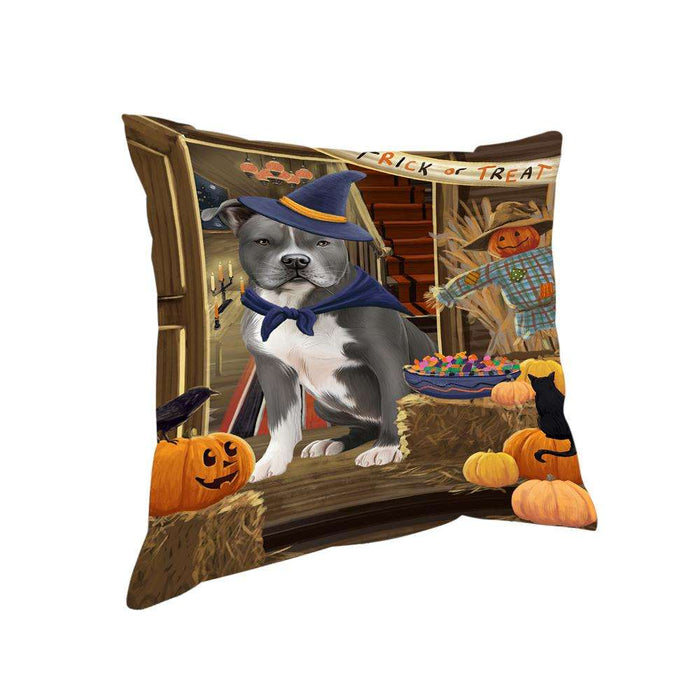 Enter at Own Risk Trick or Treat Halloween American Staffordshire Terrier Dog Pillow PIL68284