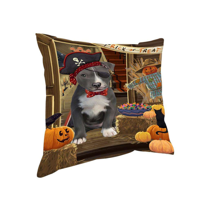 Enter at Own Risk Trick or Treat Halloween American Staffordshire Terrier Dog Pillow PIL68292