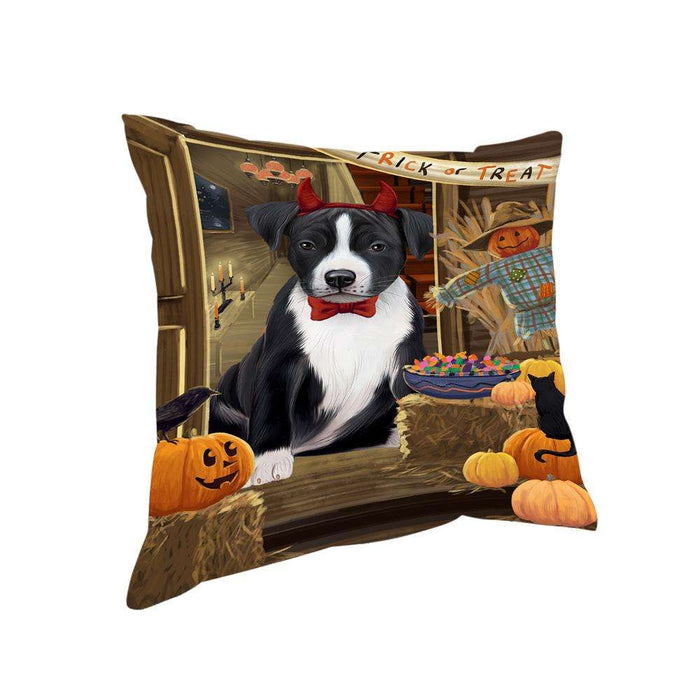 Enter at Own Risk Trick or Treat Halloween American Staffordshire Terrier Dog Pillow PIL68296