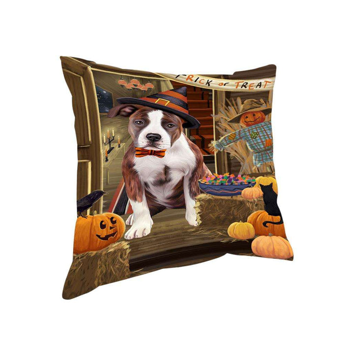 Enter at Own Risk Trick or Treat Halloween American Staffordshire Terrier Dog Pillow PIL68300