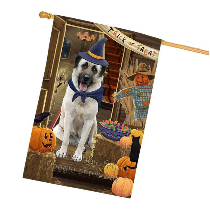 Enter at Own Risk Trick or Treat Halloween Anatolian Shepherd Dog House Flag FLG53147
