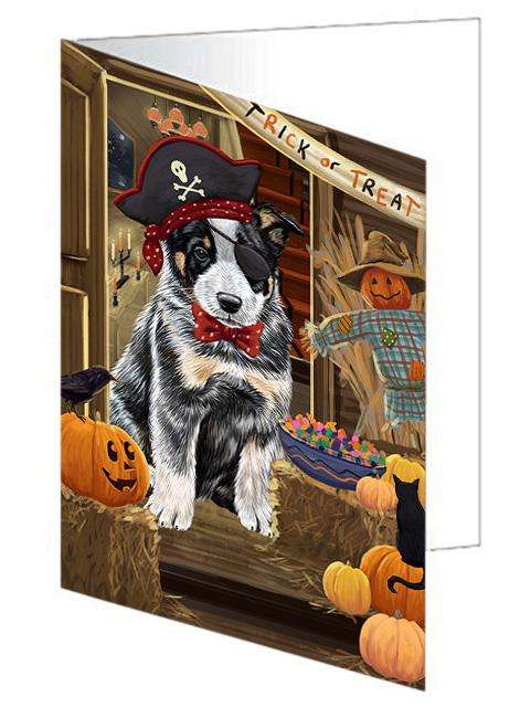 Enter at Own Risk Trick or Treat Halloween Australian Cattle Dog Handmade Artwork Assorted Pets Greeting Cards and Note Cards with Envelopes for All Occasions and Holiday Seasons GCD62897