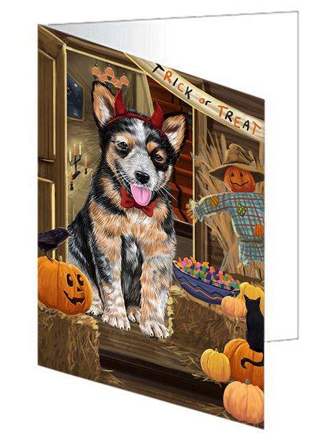 Enter at Own Risk Trick or Treat Halloween Australian Cattle Dog Handmade Artwork Assorted Pets Greeting Cards and Note Cards with Envelopes for All Occasions and Holiday Seasons GCD62900