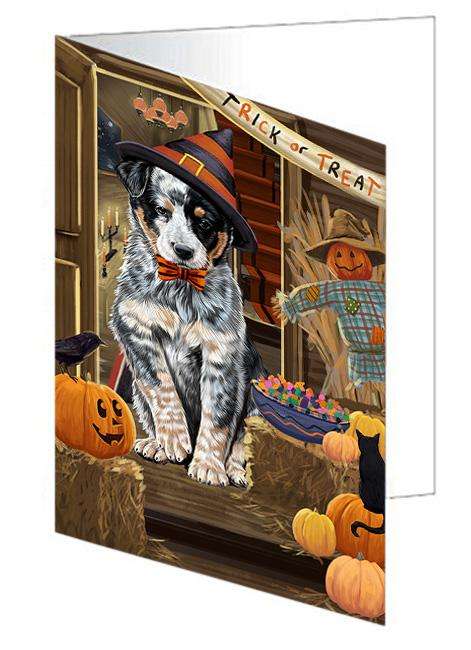 Enter at Own Risk Trick or Treat Halloween Australian Cattle Dog Handmade Artwork Assorted Pets Greeting Cards and Note Cards with Envelopes for All Occasions and Holiday Seasons GCD62903