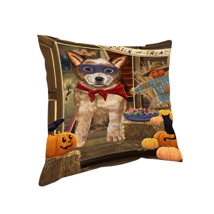 Enter at Own Risk Trick or Treat Halloween Australian Cattle Dog Pillow PIL68328